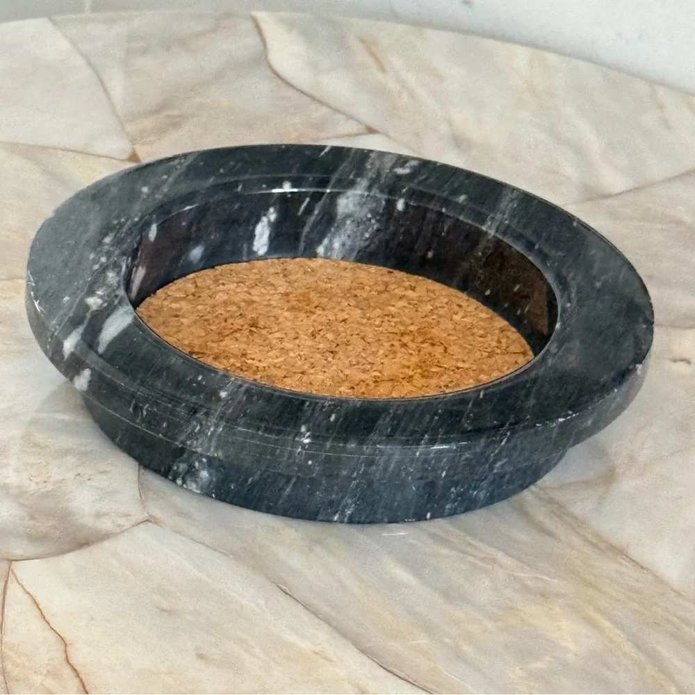 Round Black Marble Tray with Cork Center Wine/Champagne Marble Bottle Coaster